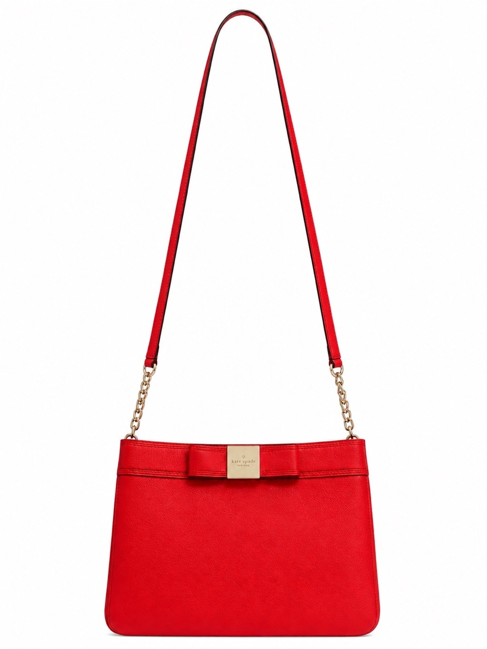 Kate Spade Poppy Red Leather Shoulder Messenger Crossbody Bag Bow Gold Chain